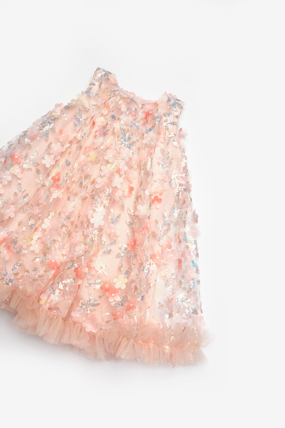 Somon  Çiçek Kabartmalı Kız Çocuk Elbise - Ivory