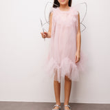 Pudra Boncuk Detaylı Eteği Zikzaklı Kız Çocuk Elbise - Cherish