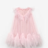 Pudra Boncuk Detaylı Eteği Zikzaklı Kız Çocuk Elbise - Cherish