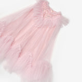 Pudra Boncuk Detaylı Eteği Zikzaklı Kız Çocuk Elbise - Cherish