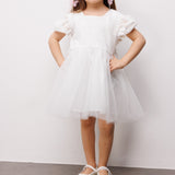 Beyaz Tül Etekli Dantel Detaylı Kız Çocuk Elbise - Nora