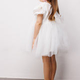 Beyaz Tül Etekli Dantel Detaylı Kız Çocuk Elbise - Nora