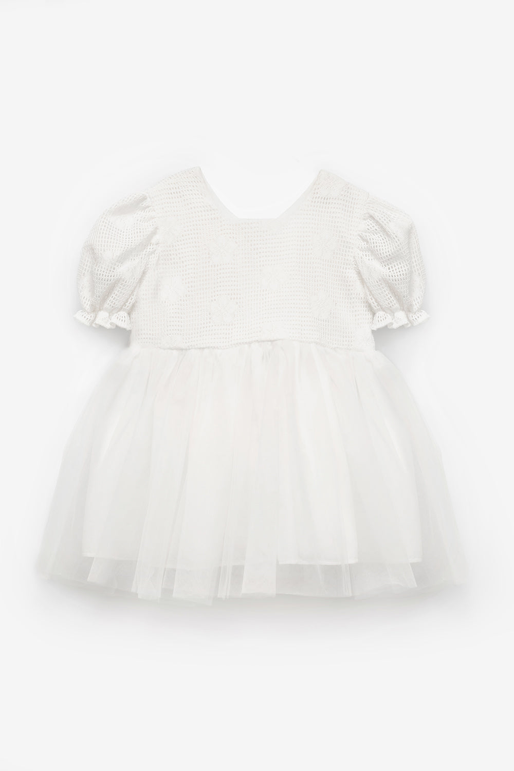 Beyaz Tül Etekli Dantel Detaylı Kız Çocuk Elbise - Nora