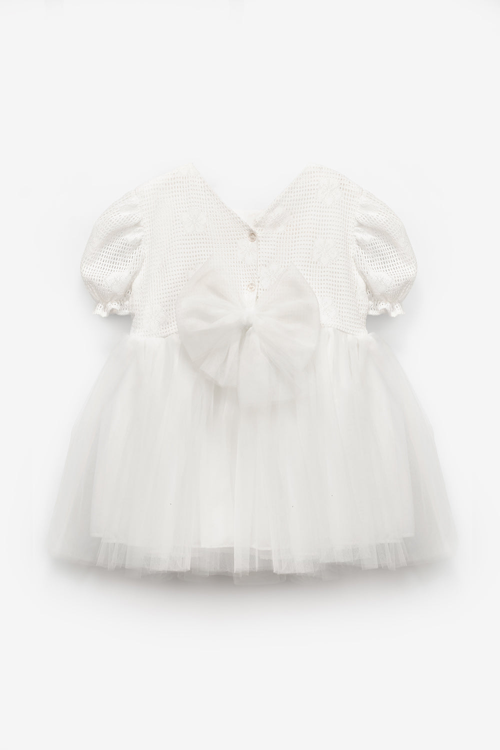 Beyaz Tül Etekli Dantel Detaylı Kız Çocuk Elbise - Nora