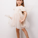 Krem Tül Etekli Dantel Detaylı Kız Çocuk Elbise - Nora