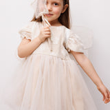 Krem Tül Etekli Dantel Detaylı Kız Çocuk Elbise - Nora