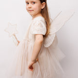 Krem Tül Etekli Dantel Detaylı Kız Çocuk Elbise - Nora
