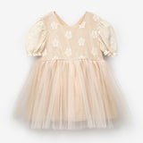 Krem Tül Etekli Dantel Detaylı Kız Çocuk Elbise - Nora