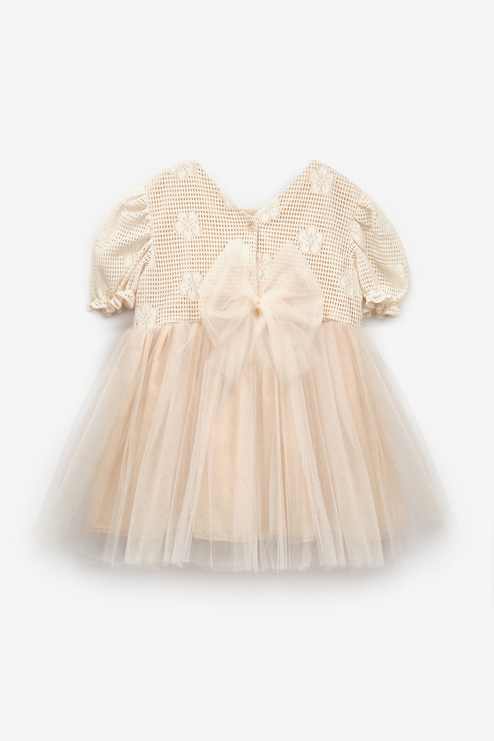 Krem Tül Etekli Dantel Detaylı Kız Çocuk Elbise - Nora