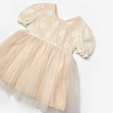 Krem Tül Etekli Dantel Detaylı Kız Çocuk Elbise - Nora