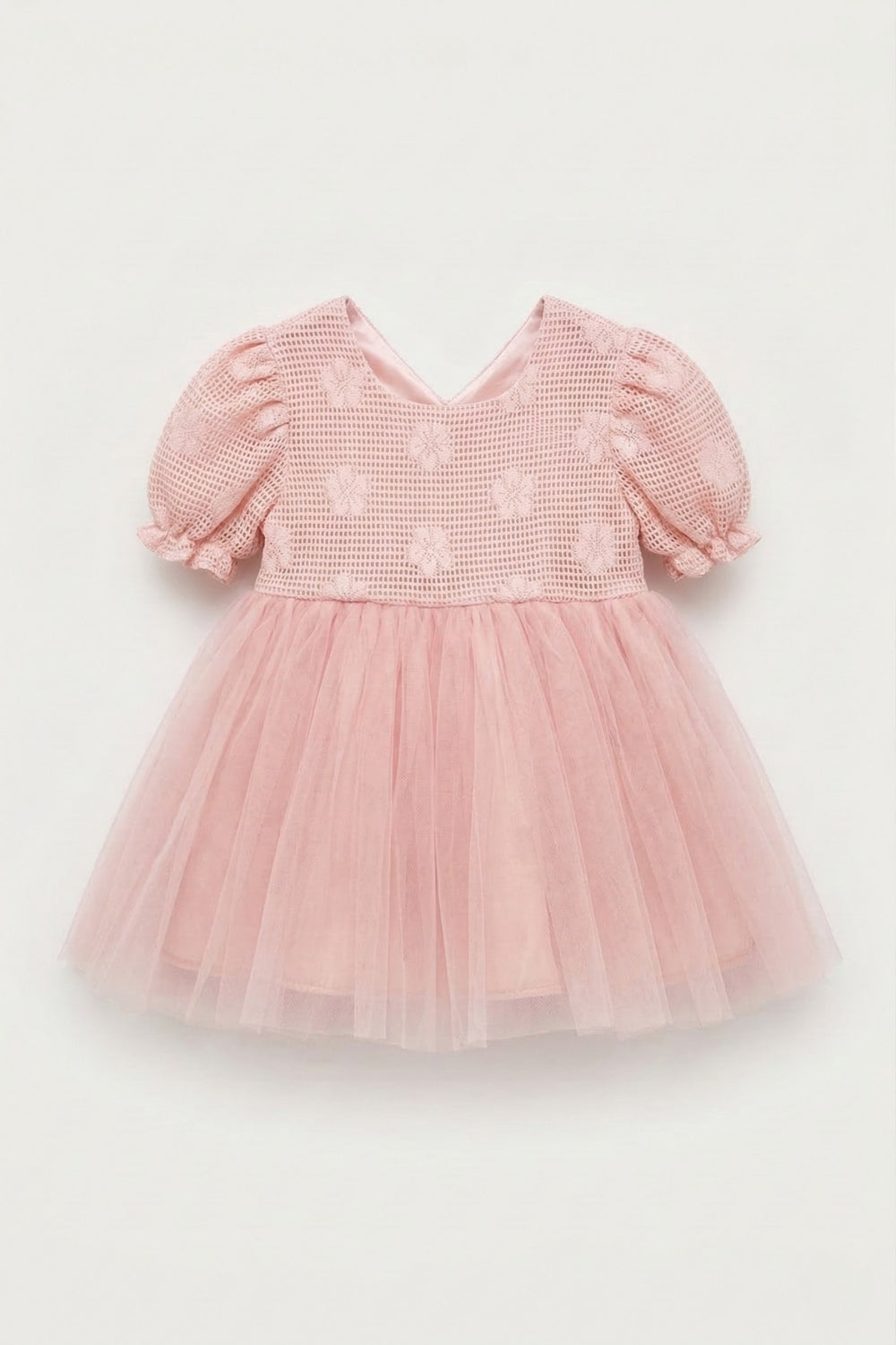 Pembe Tül Etekli Dantel Detaylı Kız Çocuk Elbise - Nora