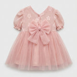 Pembe Tül Etekli Dantel Detaylı Kız Çocuk Elbise - Nora