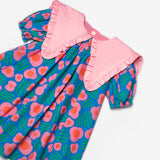 Mavi Sivri Yakalı Çiçek Desenli Kız Çocuk Elbise - Megan