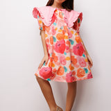 Pudra Sivri Yakalı Çiçek Desenli Kız Çocuk Elbise - Megan