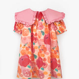 Pudra Sivri Yakalı Çiçek Desenli Kız Çocuk Elbise - Megan
