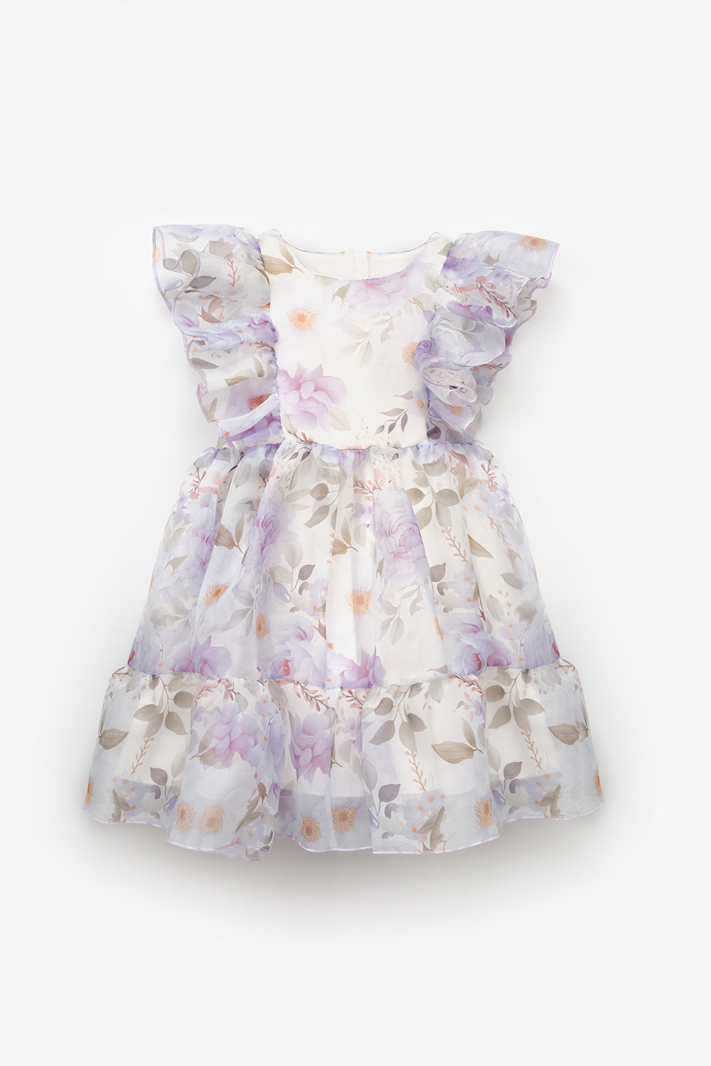 Lila Çiçek Desenli Organze Kız Çocuk Elbise - Uliana