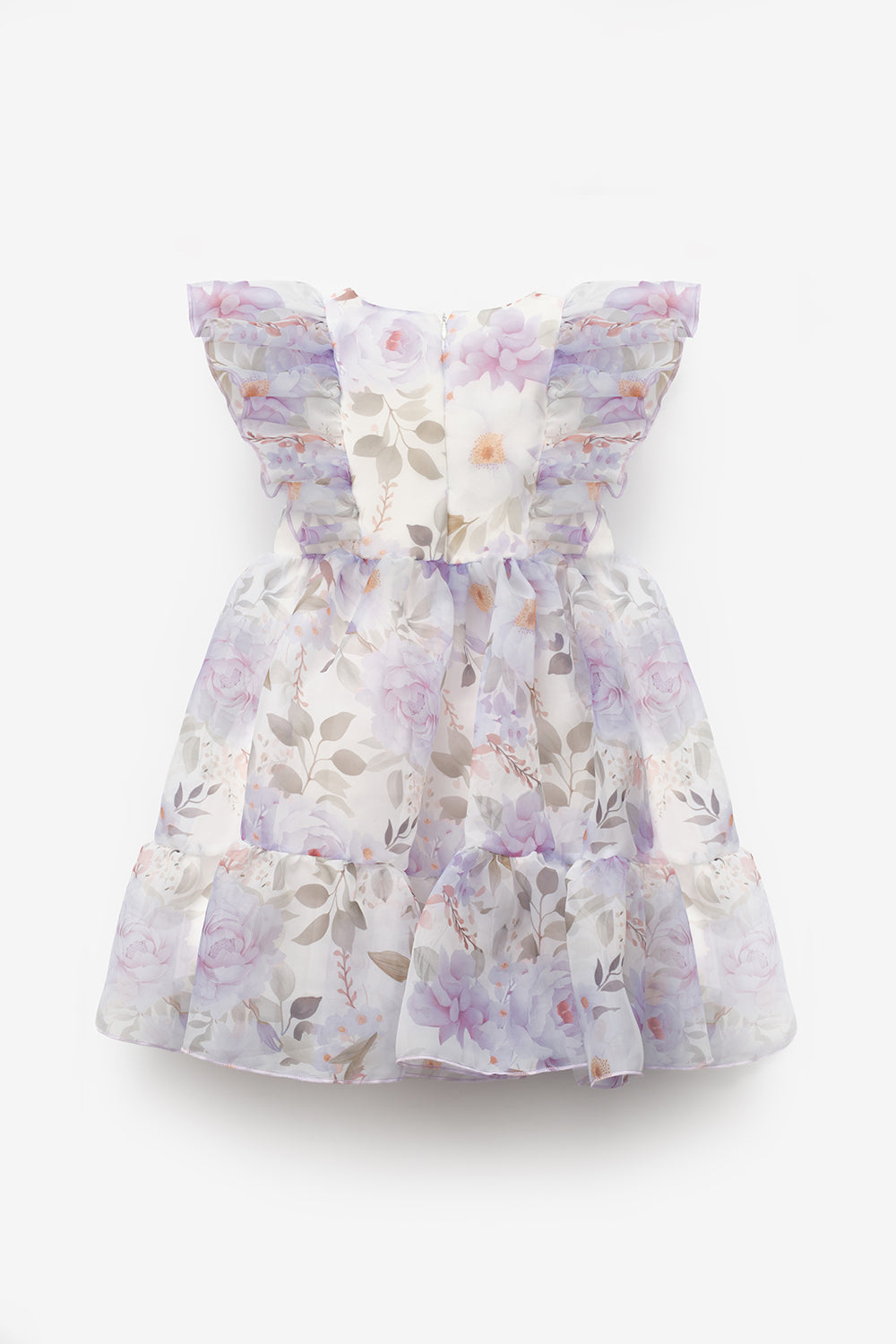 Lila Çiçek Desenli Organze Kız Çocuk Elbise - Uliana