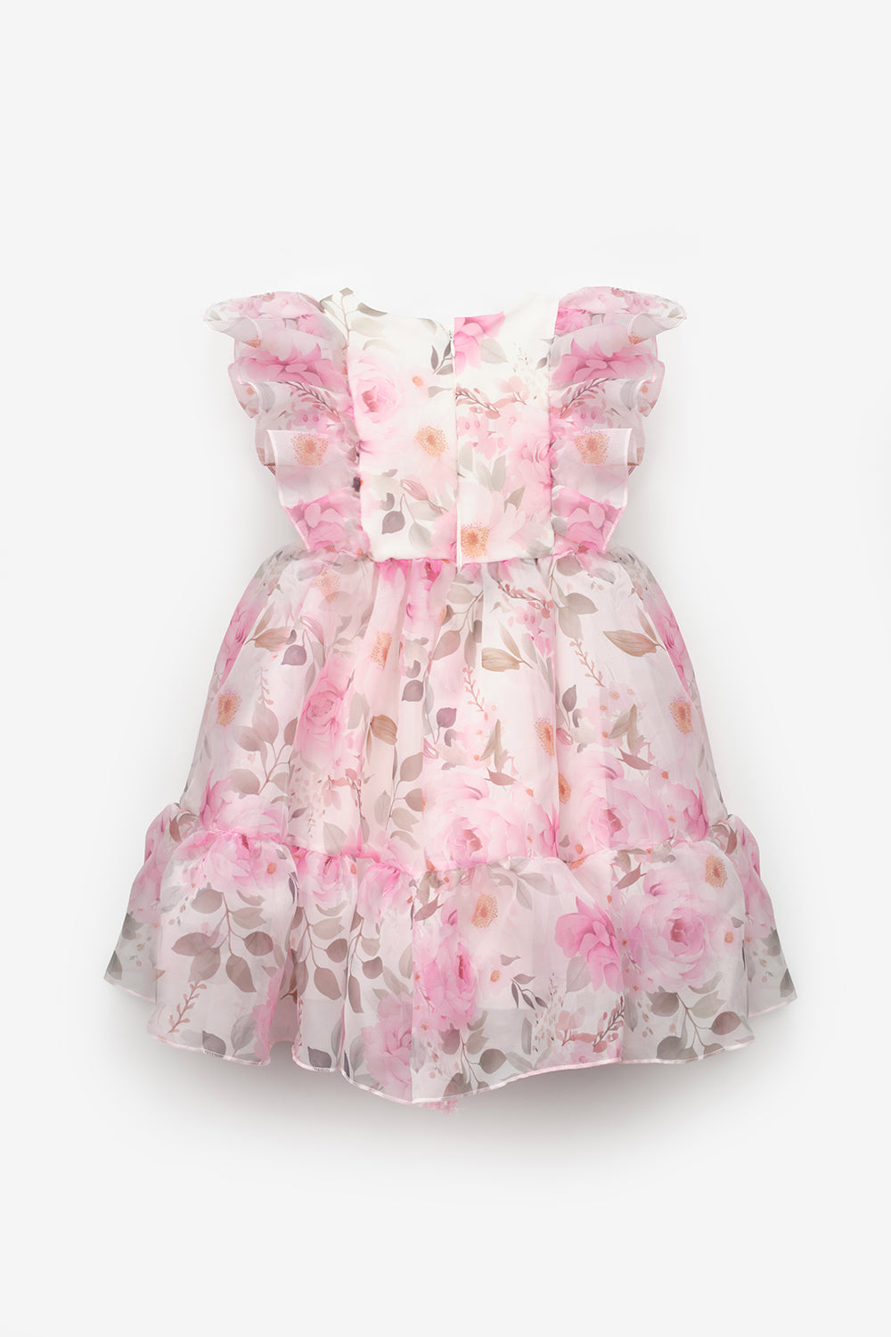 Pembe Çiçek Desenli Organze Kız Çocuk Elbise - Uliana