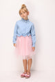 Pembe  Tül Etekli Düğme Detaylı Kız Çocuk Kot Elbise - Catherine