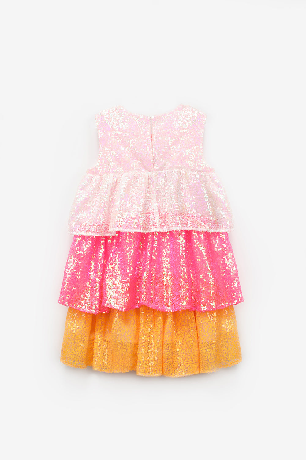 Beyaz Pullu Katlı Kız Çocuk Elbise - Lily