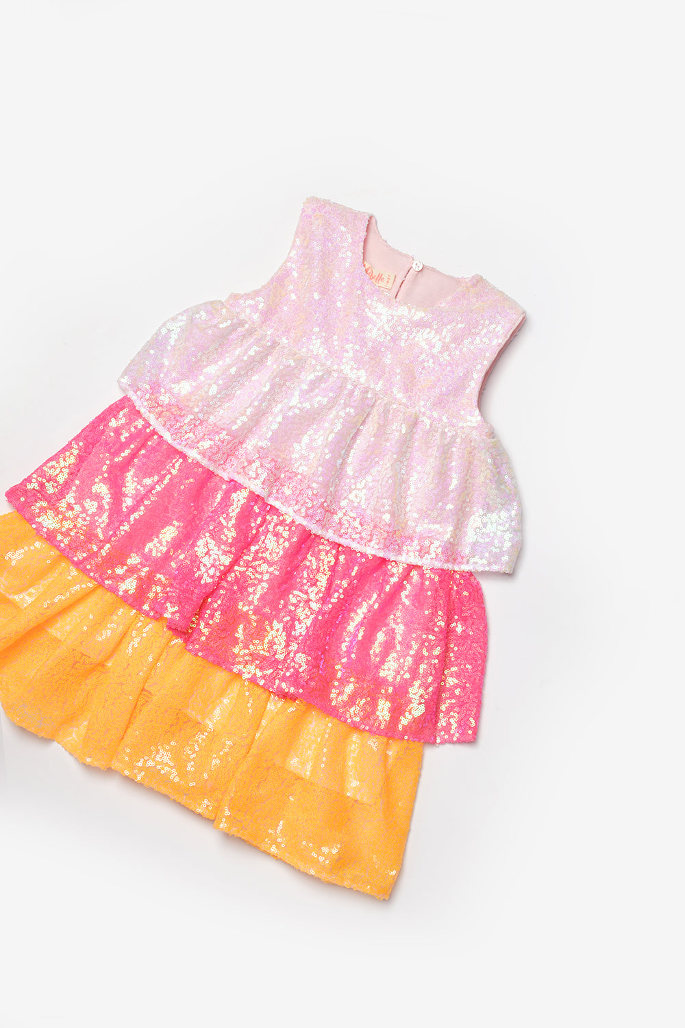 Beyaz Pullu Katlı Kız Çocuk Elbise - Lily