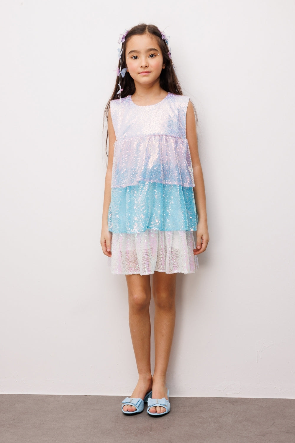 Lila Pullu Katlı Kız Çocuk Elbise - Lily