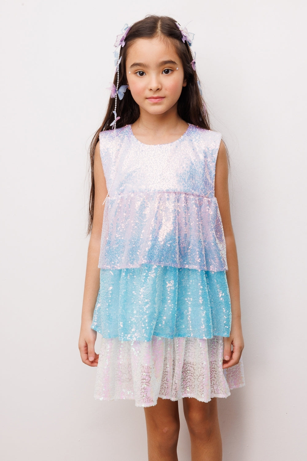 Lila Pullu Katlı Kız Çocuk Elbise - Lily