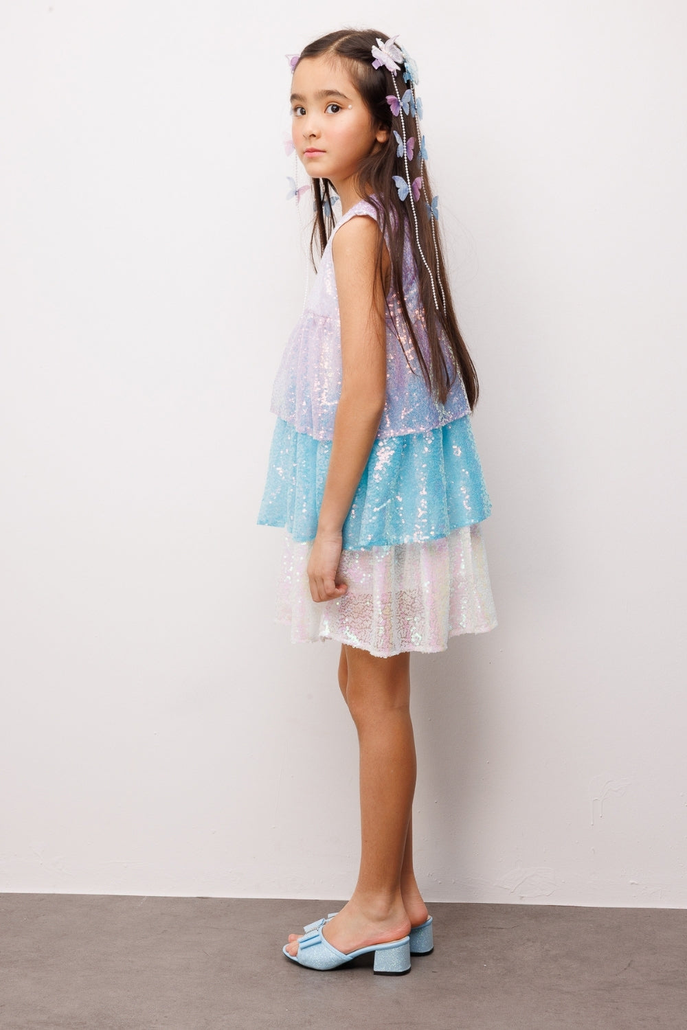 Lila Pullu Katlı Kız Çocuk Elbise - Lily