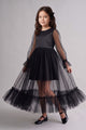 Black Shimmer Long Tulle Skirted Girl's Dress - Harriet