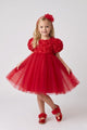 Red Rose Textured Tulle Skirted Girl's Dress - Dara