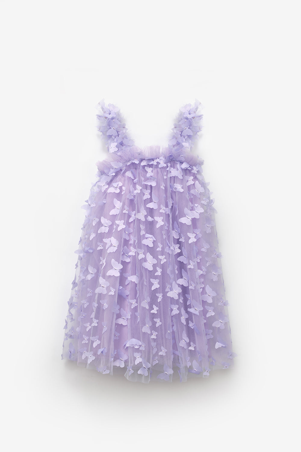 Lila Kelebek Aplikeli Askılı Kız Çocuk Elbise - Emma