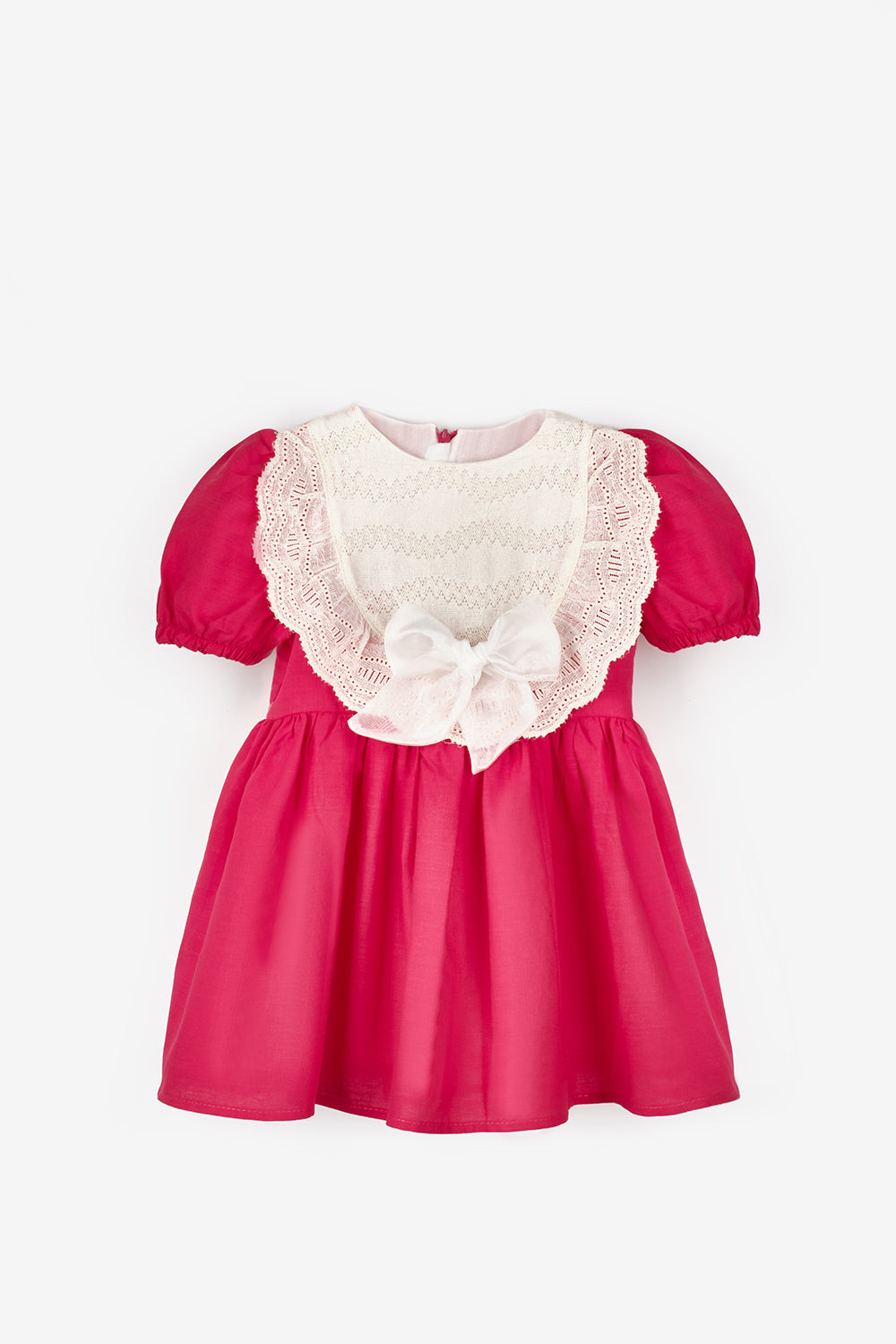 Fuşya Kısa Kollu Fisto Detaylı Fiyonklu Kız Bebek Elbise - Rosa