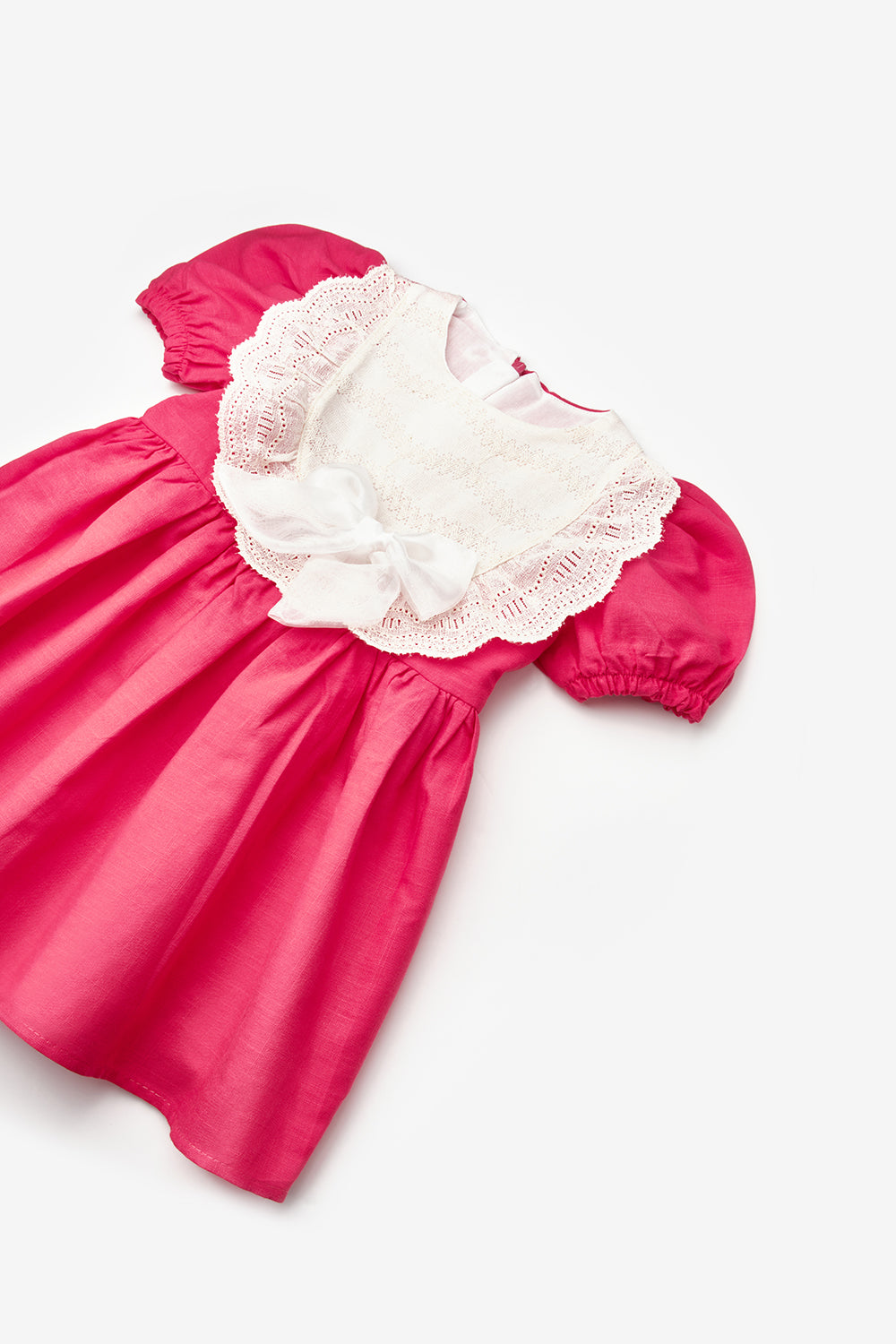 Fuşya Kısa Kollu Fisto Detaylı Fiyonklu Kız Bebek Elbise - Rosa