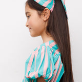 Mint  Çizgi Desenli Kız Çocuk Üçgen Bandana Taç