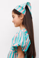 Mint Çizgi Desenli Kız Çocuk Üçgen Bandana Taç