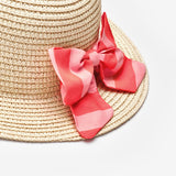 Kırmızı  Çizgili Fiyonklu Çocuk Hasır Şapka