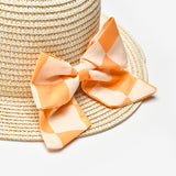 Turuncu  Dama Fiyonklu Çocuk Hasır Şapka