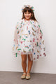  White Sequin Rainbow and Cherry Pattern Party Cape and Crown Set for Girls'