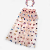 Pudra Pullu Yıldız Desenli Kız Çocuk Parti Pelerin Taç Set