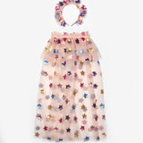 Pudra Pullu Yıldız Desenli Kız Çocuk Parti Pelerin Taç Set