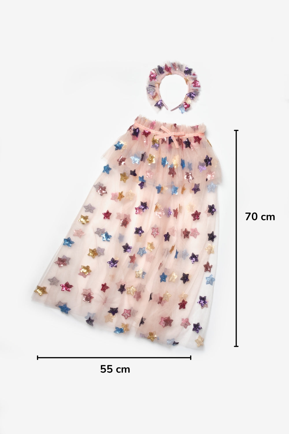 Pudra Pullu Yıldız Desenli Kız Çocuk Parti Pelerin Taç Set