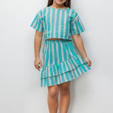 Mint Çizgili Kız Çocuk Crop Etek İkili Takım - Cora