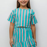 Mint Çizgili Kız Çocuk Crop Etek İkili Takım - Cora