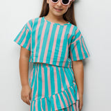 Mint Çizgili Kız Çocuk Crop Etek İkili Takım - Cora