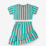Mint Çizgili Kız Çocuk Crop Etek İkili Takım - Cora