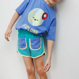 Mavi Mottolu Figürlü Çocuk Tişört Şort İkili Takım - Lole