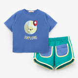 Mavi Mottolu Figürlü Çocuk Tişört Şort İkili Takım - Lole