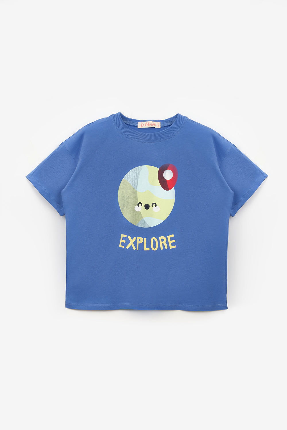 Mavi Mottolu Figürlü Çocuk Tişört Şort İkili Takım - Lole