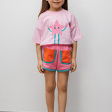 Pembe Mottolu Figürlü Çocuk Tişört Şort İkili Takım - Lole