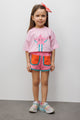 Pembe Mottolu Figürlü Çocuk Tişört Şort İkili Takım - Lole